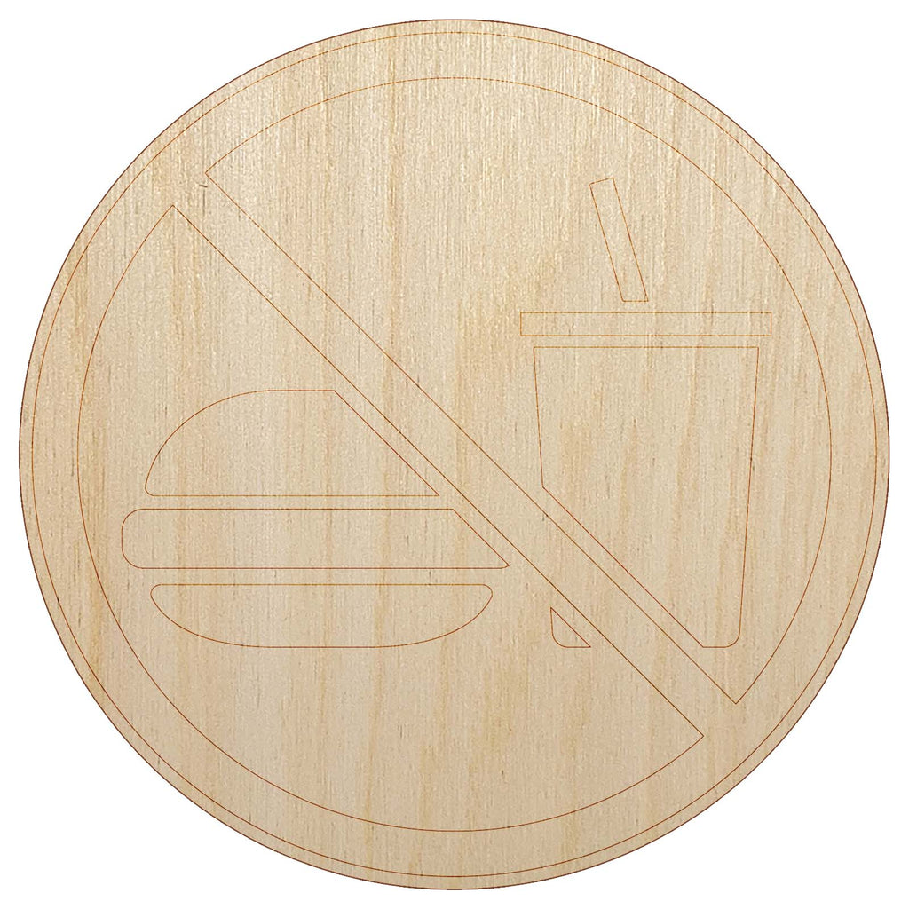 No Food or Drink Icon Unfinished Wood Shape Piece Cutout for DIY Craft Projects