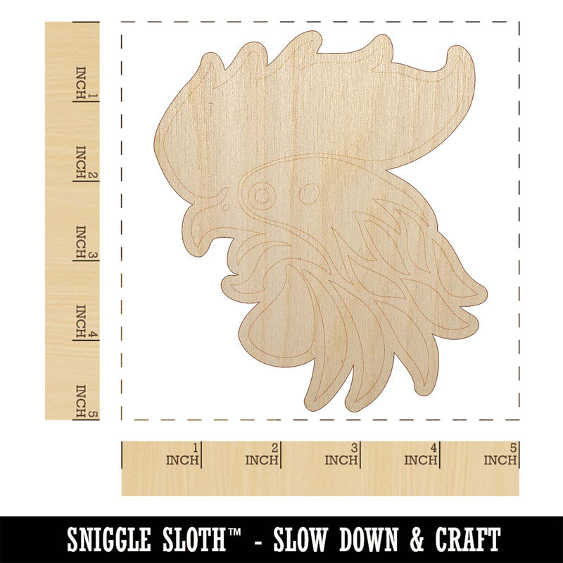 Wild Rooster Head Unfinished Wood Shape Piece Cutout for DIY Craft Projects