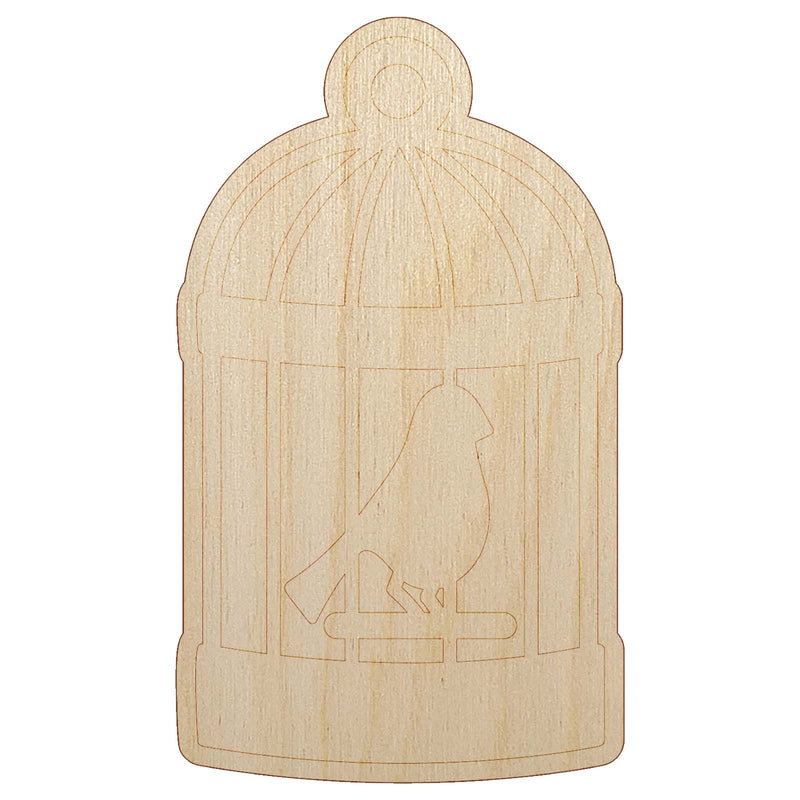 Bird Cage with Bird Unfinished Wood Shape Piece Cutout for DIY Craft Projects