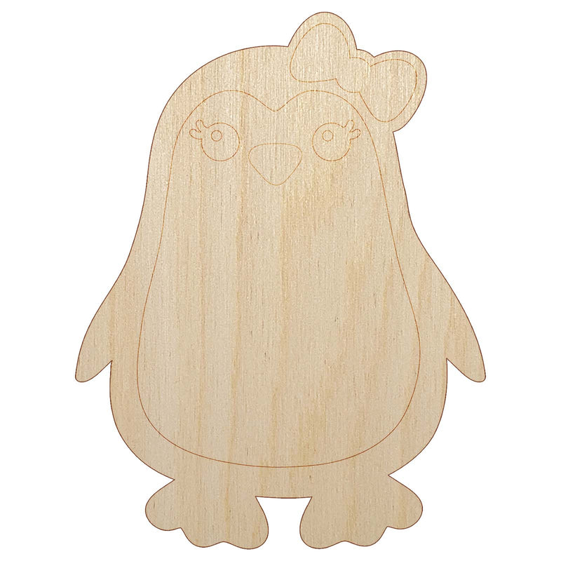 Cute Girl Penguin with Bow Unfinished Wood Shape Piece Cutout for DIY Craft Projects