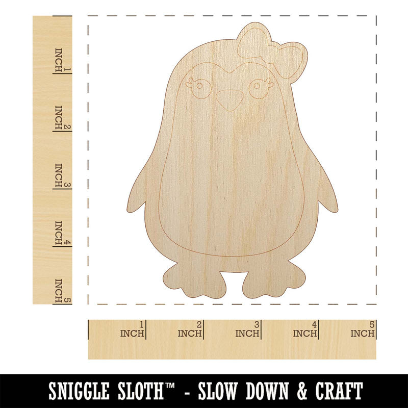 Cute Girl Penguin with Bow Unfinished Wood Shape Piece Cutout for DIY Craft Projects