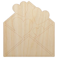 Envelope Full of Hearts Love Valentine's Day Unfinished Wood Shape Piece Cutout for DIY Craft Projects