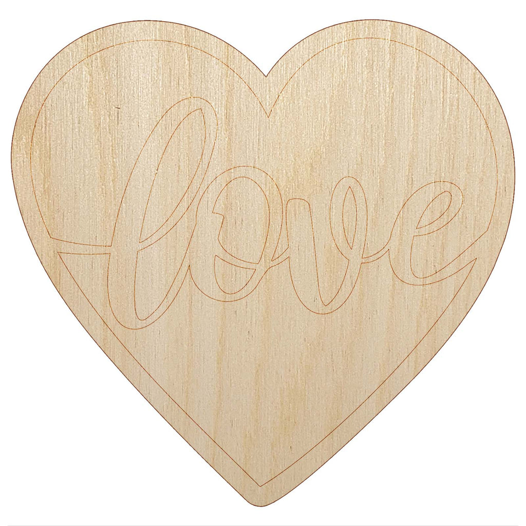 Love Script in Heart Unfinished Wood Shape Piece Cutout for DIY Craft Projects