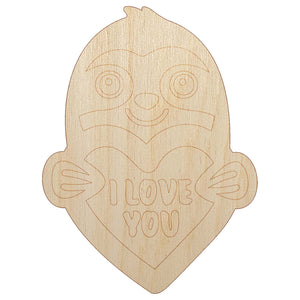 Sloth I Love You Unfinished Wood Shape Piece Cutout for DIY Craft Projects