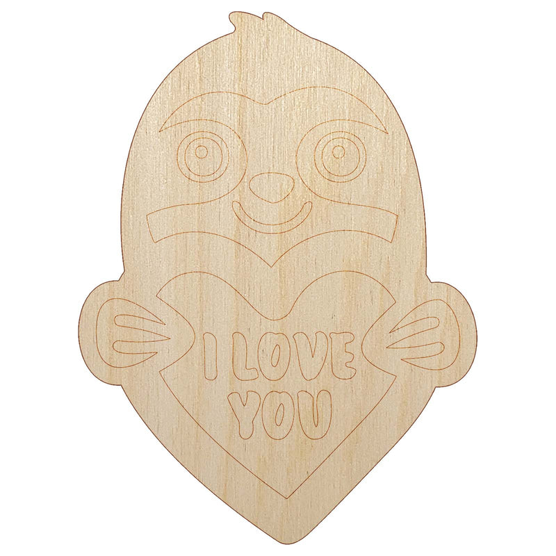 Sloth I Love You Unfinished Wood Shape Piece Cutout for DIY Craft Projects