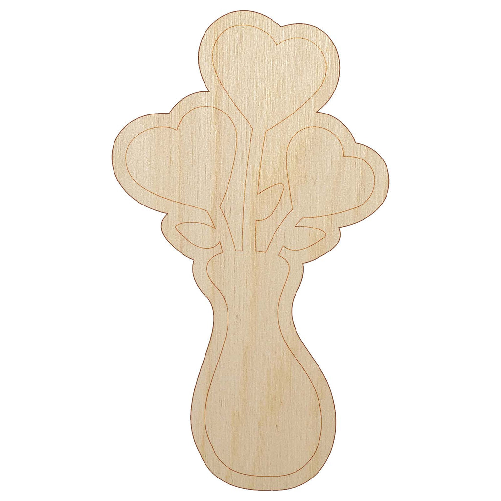 Vase of Heart Flowers Valentine's Day Unfinished Wood Shape Piece Cutout for DIY Craft Projects
