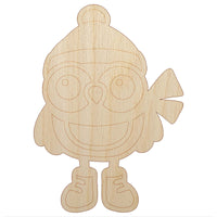 Winter Owl with Hat Scarf Unfinished Wood Shape Piece Cutout for DIY Craft Projects