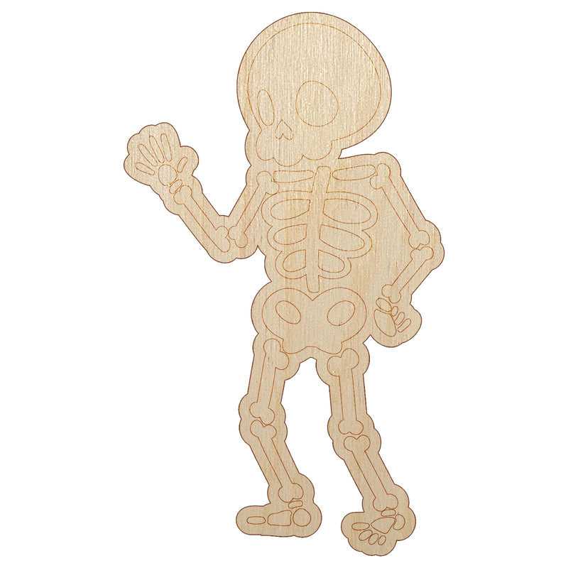 Cute Skeleton Waving Unfinished Wood Shape Piece Cutout for DIY Craft Projects