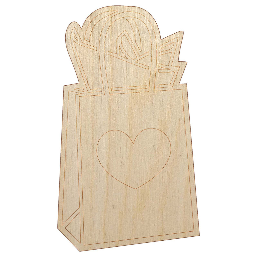 Gift Bag Heart Present Unfinished Wood Shape Piece Cutout for DIY Craft Projects