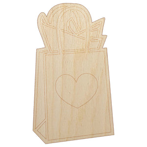 Gift Bag Heart Present Unfinished Wood Shape Piece Cutout for DIY Craft Projects