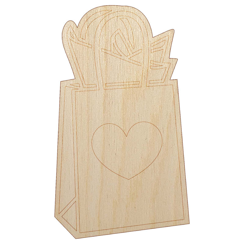 Gift Bag Heart Present Unfinished Wood Shape Piece Cutout for DIY Craft Projects