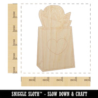 Gift Bag Heart Present Unfinished Wood Shape Piece Cutout for DIY Craft Projects