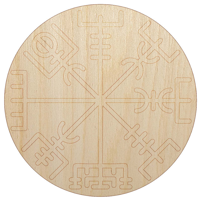 Viking Vegvisir Norse Protection Rune Unfinished Wood Shape Piece Cutout for DIY Craft Projects