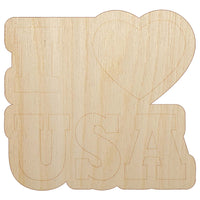 I Love Heart USA United States of America Patriotic Unfinished Wood Shape Piece Cutout for DIY Craft Projects