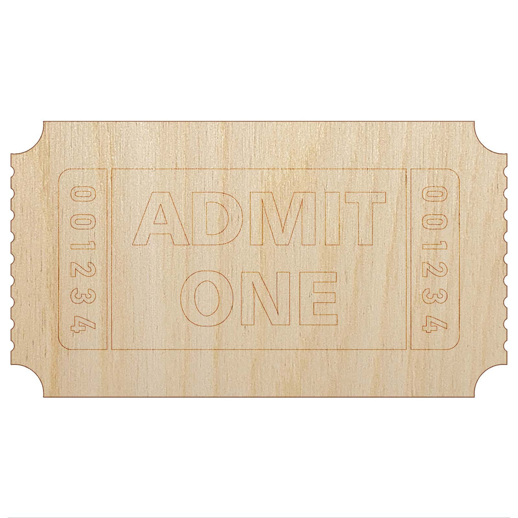 Classic Admit One Movie Raffle Ticket Unfinished Wood Shape Piece Cutout for DIY Craft Projects