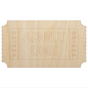 Classic Admit One Movie Raffle Ticket Unfinished Wood Shape Piece Cutout for DIY Craft Projects