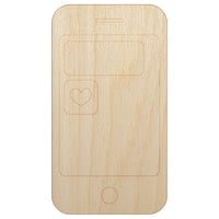 Mobile Tablet Phone Heart Text Message Unfinished Wood Shape Piece Cutout for DIY Craft Projects