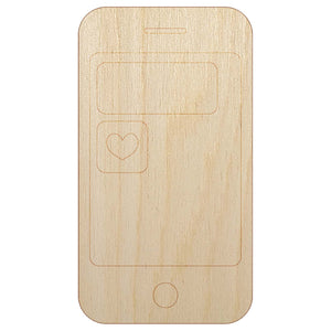 Mobile Tablet Phone Heart Text Message Unfinished Wood Shape Piece Cutout for DIY Craft Projects