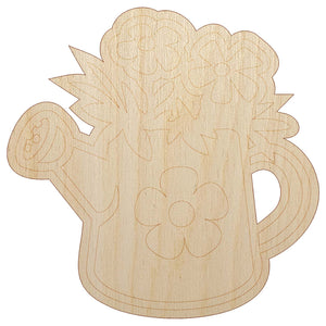 Cute Watering Can with Flowers Unfinished Wood Shape Piece Cutout for DIY Craft Projects