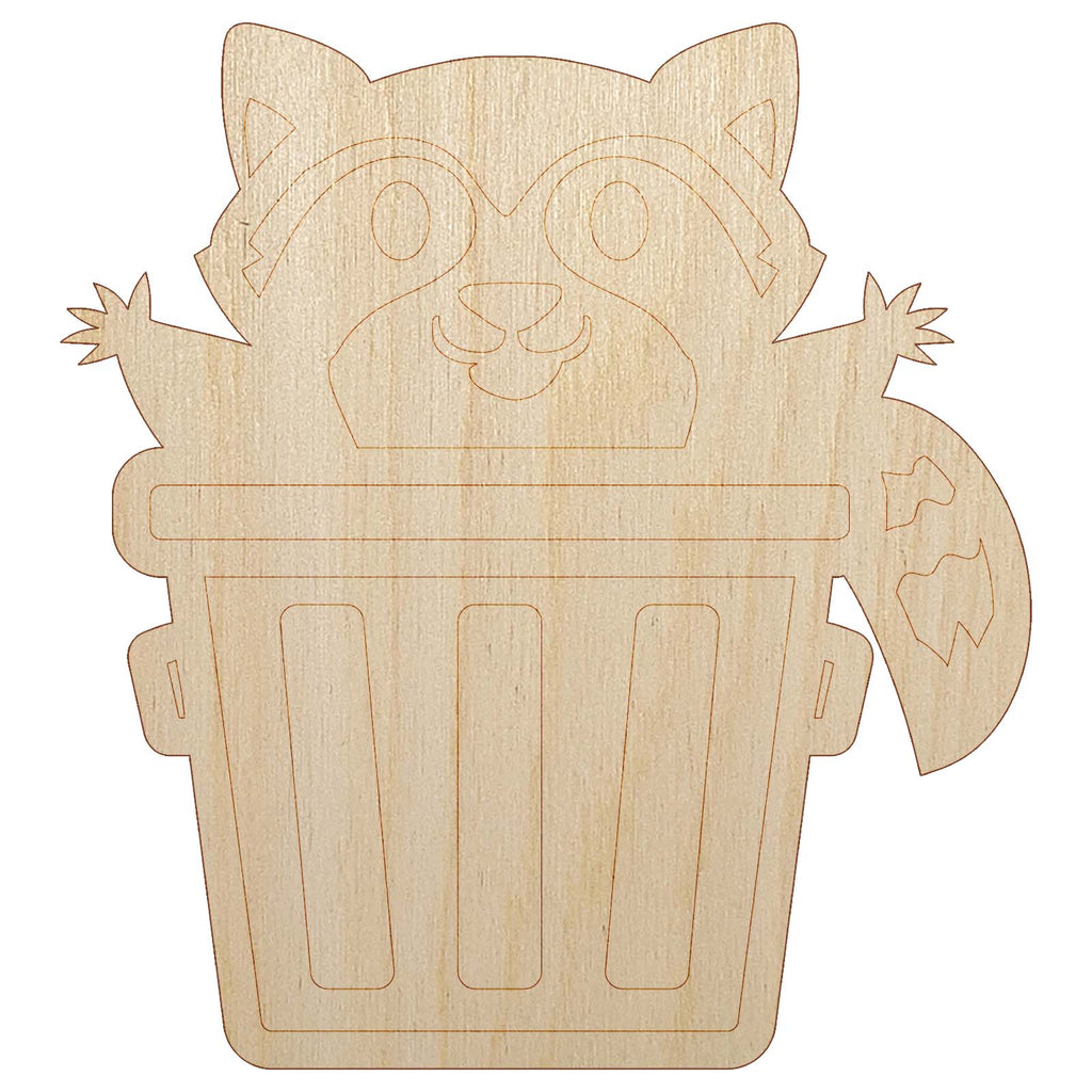 Lively Raccoon in Trash Can Unfinished Wood Shape Piece Cutout for DIY Craft Projects