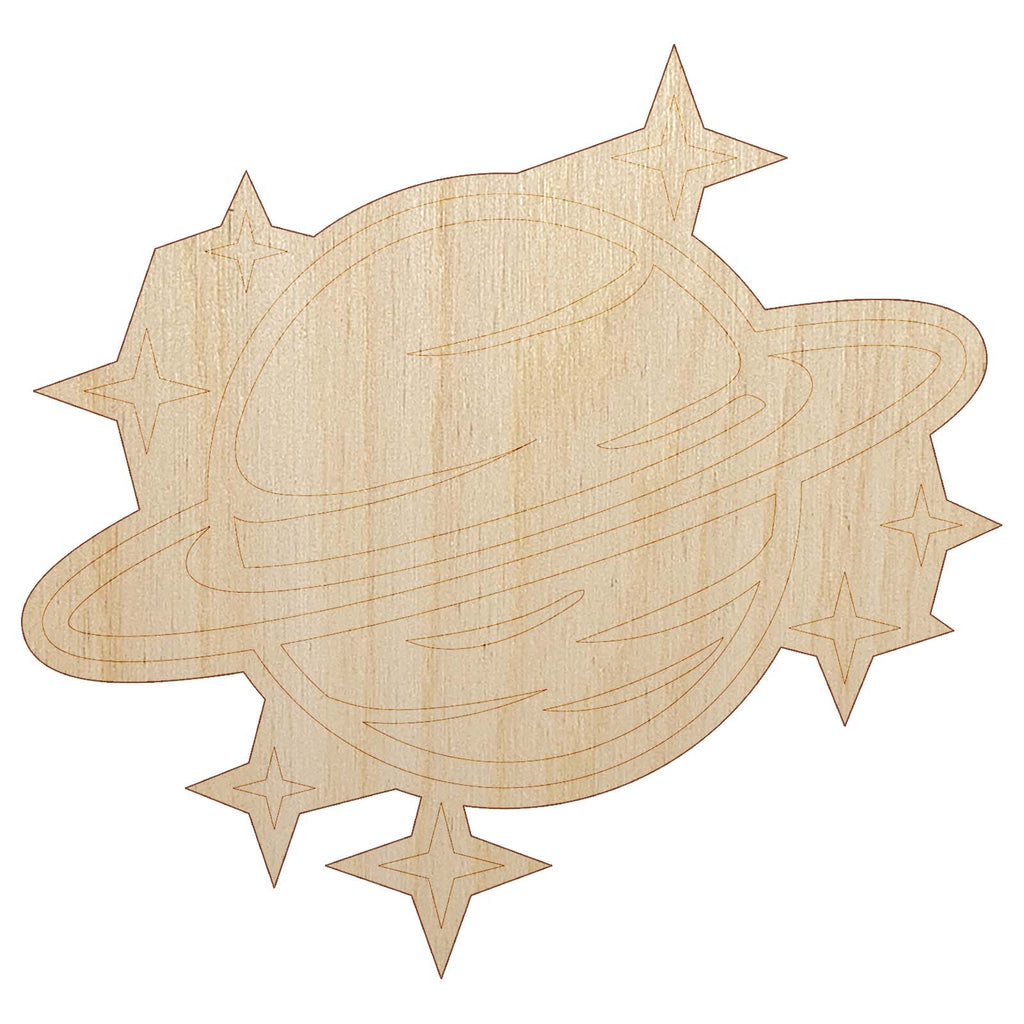Saturn Planet with Rings and Stars Unfinished Wood Shape Piece Cutout for DIY Craft Projects