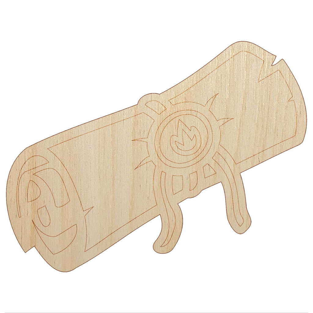 Sealed Magic Spell Scroll Unfinished Wood Shape Piece Cutout for DIY Craft Projects