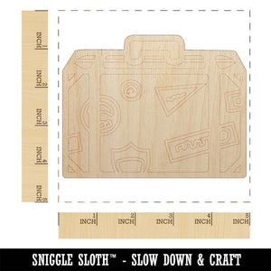 Travel Suitcase with Destination Stickers Unfinished Wood Shape Piece Cutout for DIY Craft Projects