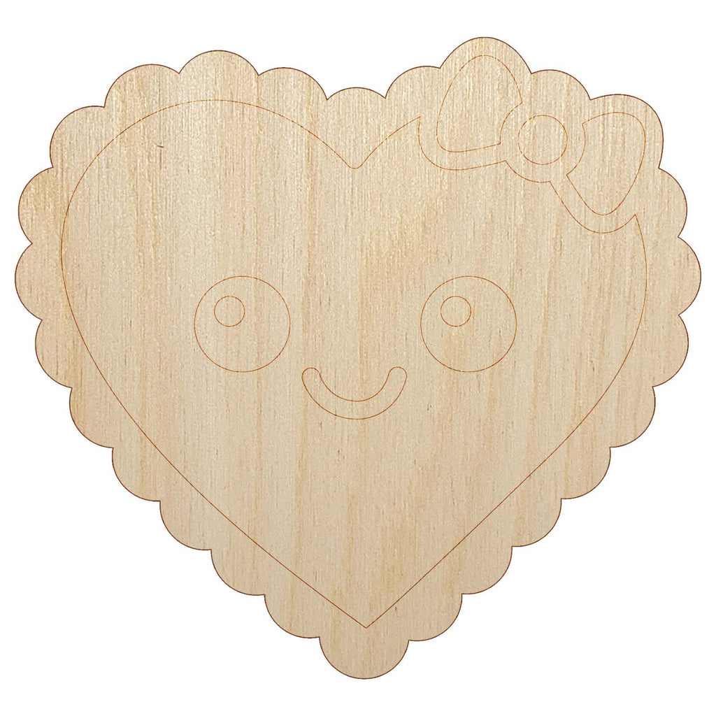 Cute Kawaii Heart with Bow Unfinished Wood Shape Piece Cutout for DIY Craft Projects