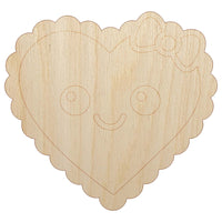 Cute Kawaii Heart with Bow Unfinished Wood Shape Piece Cutout for DIY Craft Projects