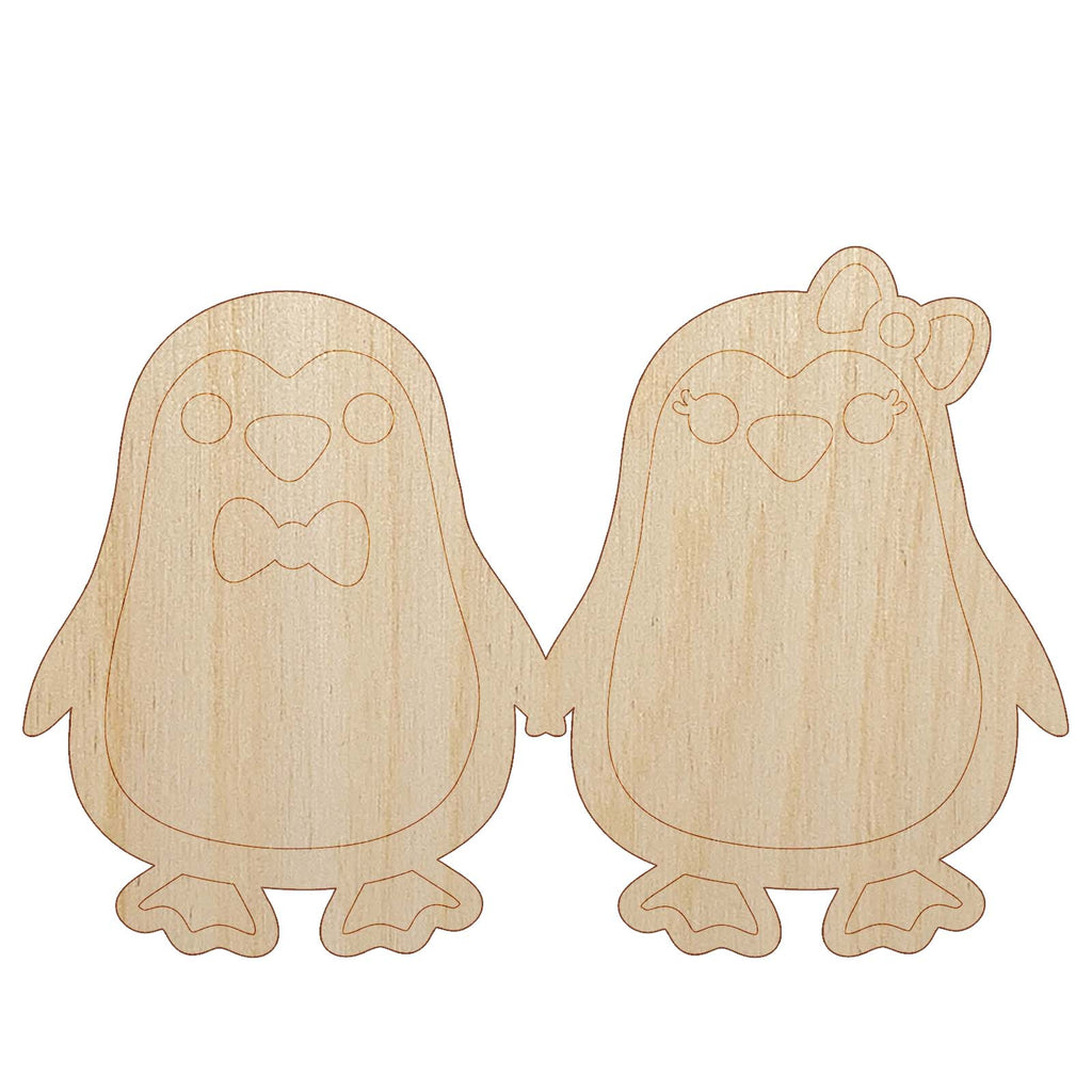 Penguin Couple in Love Anniversary Unfinished Wood Shape Piece Cutout for DIY Craft Projects