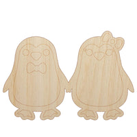 Penguin Couple in Love Anniversary Unfinished Wood Shape Piece Cutout for DIY Craft Projects