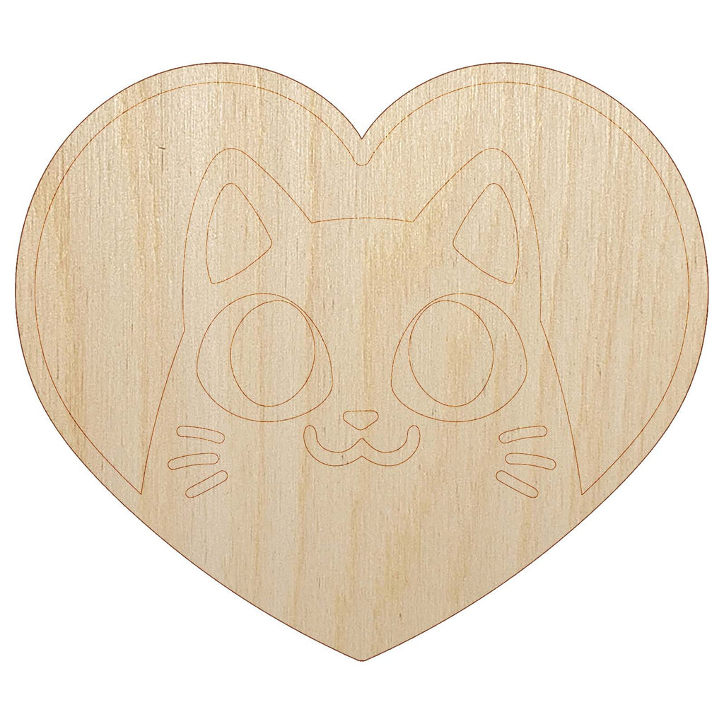 Cat Inside of Heart Love Unfinished Wood Shape Piece Cutout for DIY Craft Projects