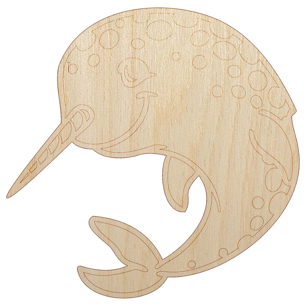 Cheery Spotted Narwhal Unfinished Wood Shape Piece Cutout for DIY Craft Projects