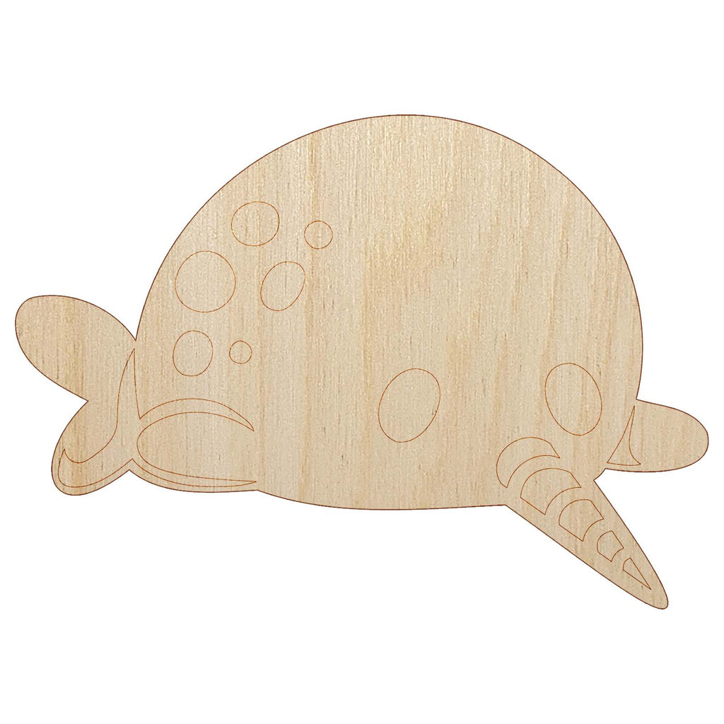 Chibi Narwhal Plopped on Belly Unfinished Wood Shape Piece Cutout for DIY Craft Projects