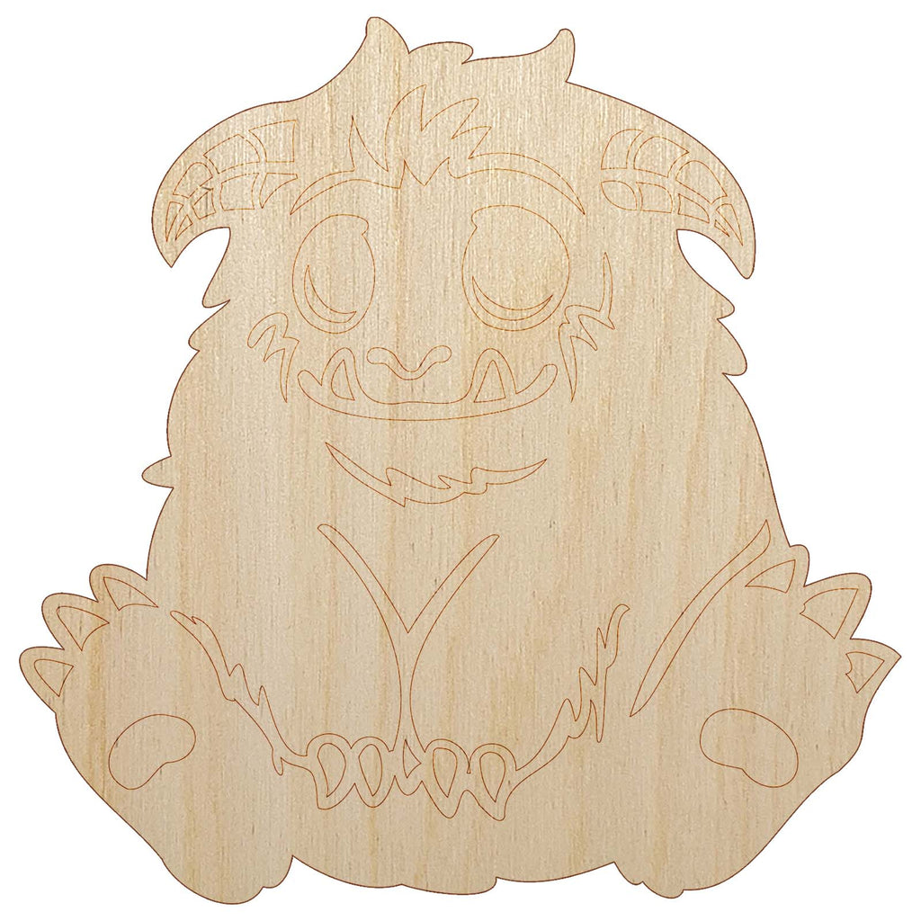 Chibi Sitting Yeti Abominable Snowman Unfinished Wood Shape Piece Cutout for DIY Craft Projects