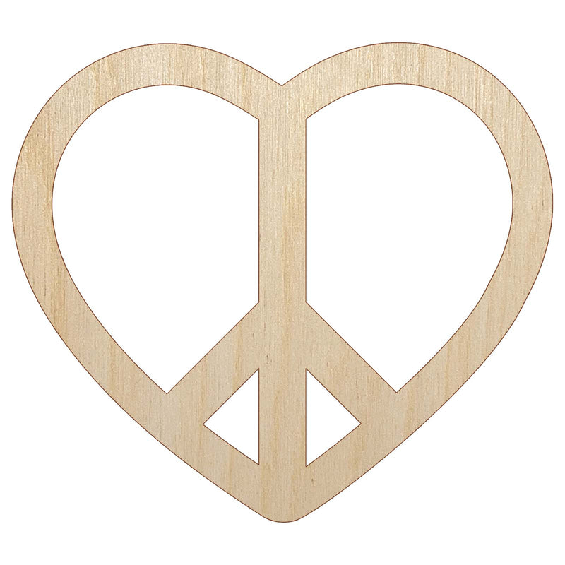 Peace Symbol in Heart Unfinished Wood Shape Piece Cutout for DIY Craft Projects