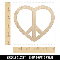 Peace Symbol in Heart Unfinished Wood Shape Piece Cutout for DIY Craft Projects