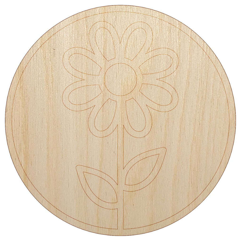 Daisy Flower in Circle Unfinished Wood Shape Piece Cutout for DIY Craft Projects