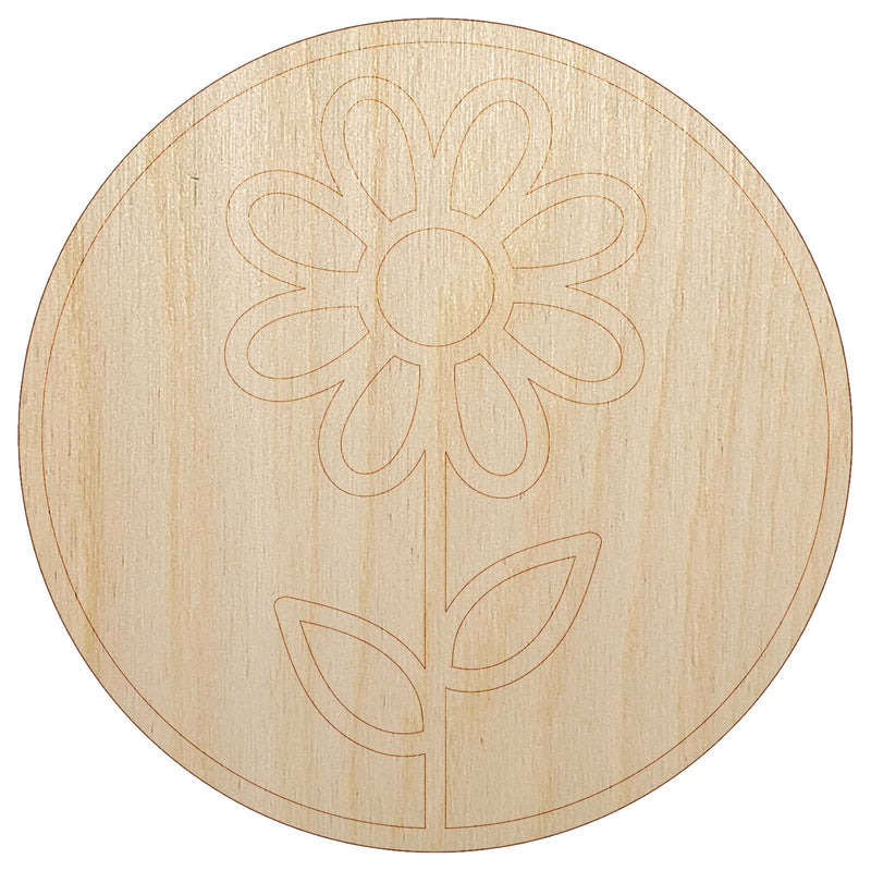 Daisy Flower in Circle Unfinished Wood Shape Piece Cutout for DIY Craft Projects