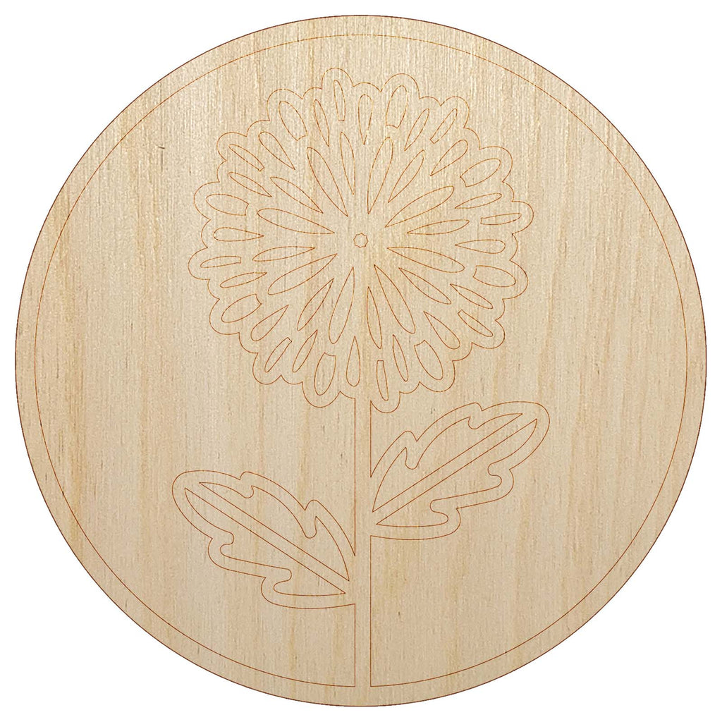 Mum Chrysanthemum Flower in Circle Unfinished Wood Shape Piece Cutout for DIY Craft Projects