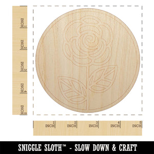 Rose Flower in Circle Unfinished Wood Shape Piece Cutout for DIY Craft Projects