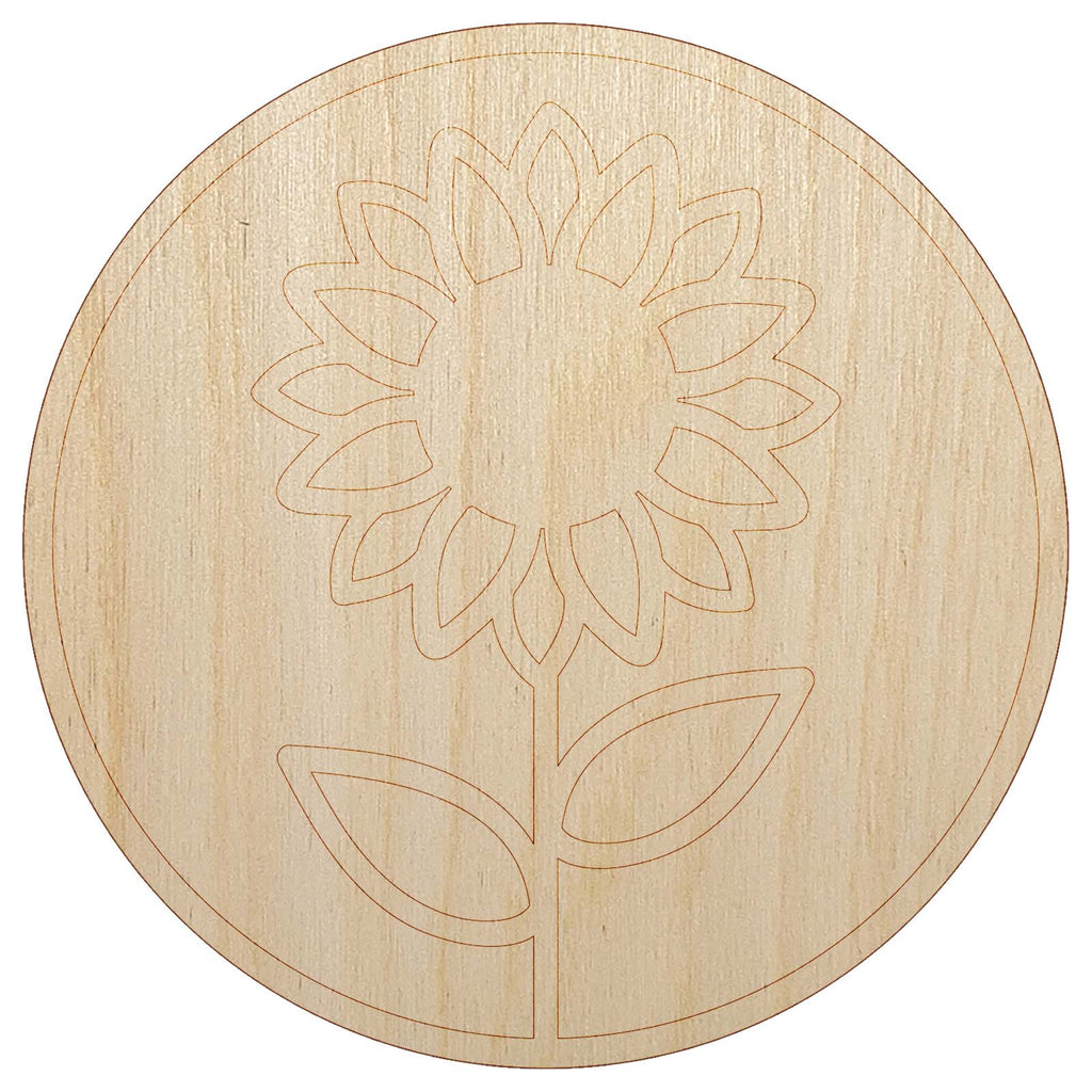 Sunflower in Circle Unfinished Wood Shape Piece Cutout for DIY Craft Projects