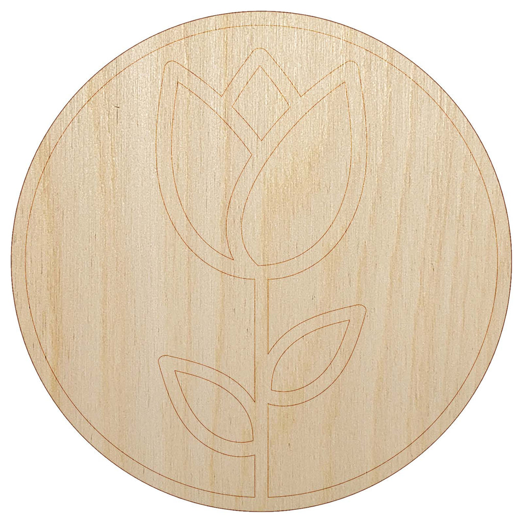 Tulip Flower in Circle Unfinished Wood Shape Piece Cutout for DIY Craft Projects