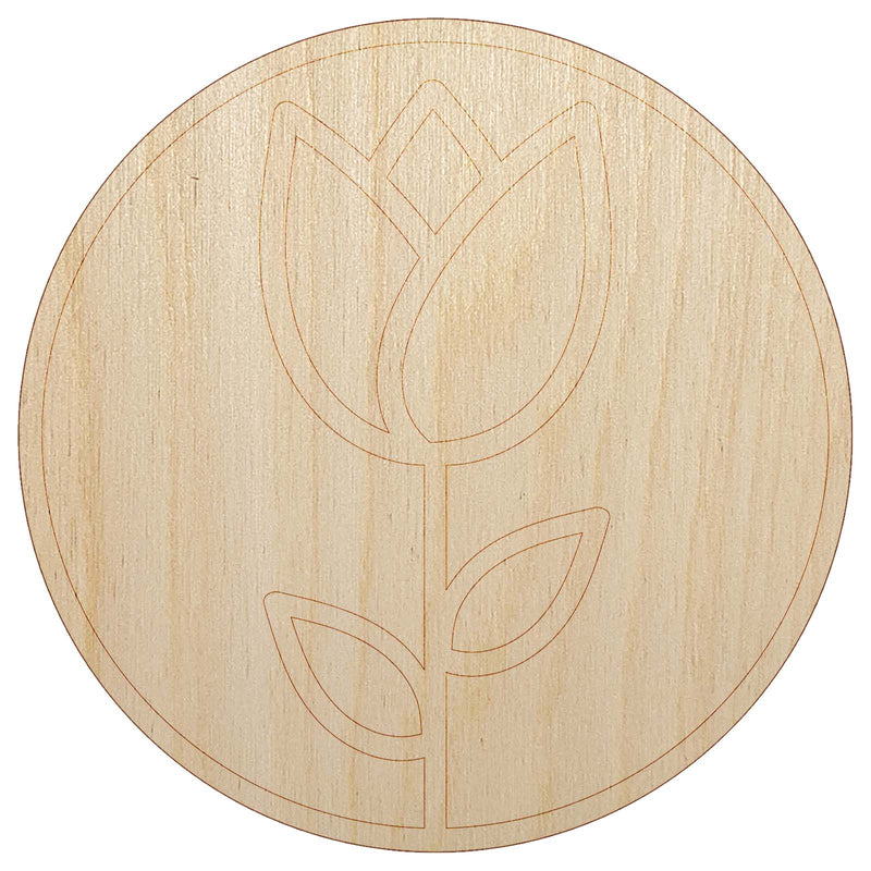 Tulip Flower in Circle Unfinished Wood Shape Piece Cutout for DIY Craft Projects