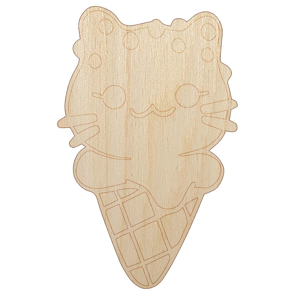 Yummy Ice Cream Cone Cat with Sprinkles Unfinished Wood Shape Piece Cutout for DIY Craft Projects