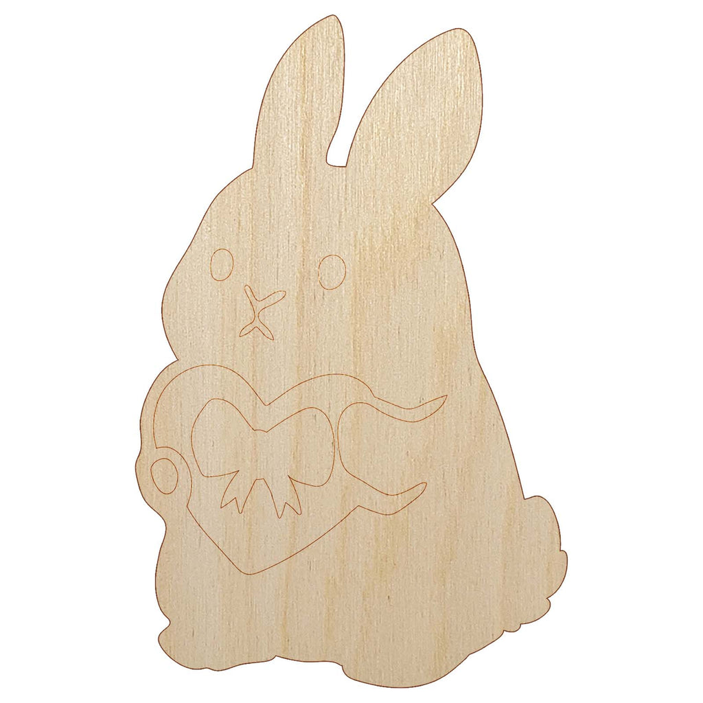 Cute Bunny Rabbit with Valentine's Day Heart Unfinished Wood Shape Piece Cutout for DIY Craft Projects
