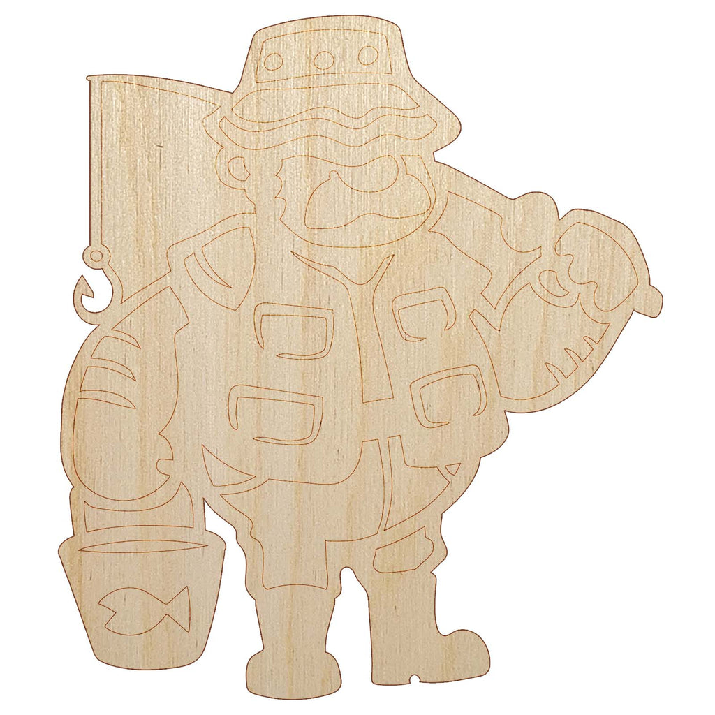 Fisherman Dad with Fishing Rod Unfinished Wood Shape Piece Cutout for DIY Craft Projects