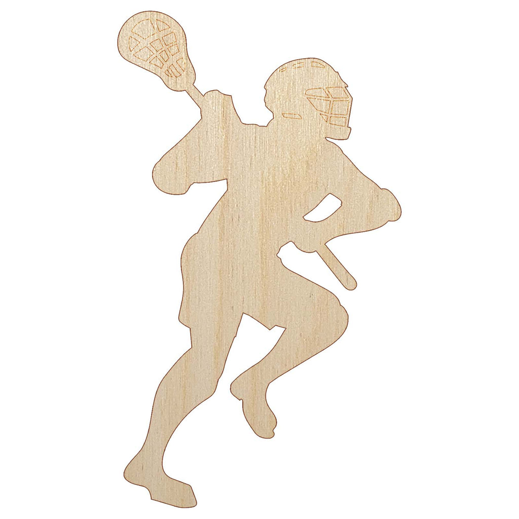 Lacrosse Player with Stick and Ball Unfinished Wood Shape Piece Cutout for DIY Craft Projects