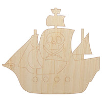 Pirate Ship with Jolly Roger Skull Unfinished Wood Shape Piece Cutout for DIY Craft Projects