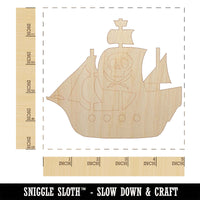 Pirate Ship with Jolly Roger Skull Unfinished Wood Shape Piece Cutout for DIY Craft Projects